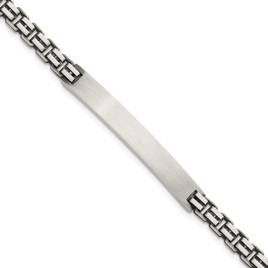 Sterling Silver Antiqued Brush Box Link 6 x 48mm Rectangle Plate 8" ID Bracelet