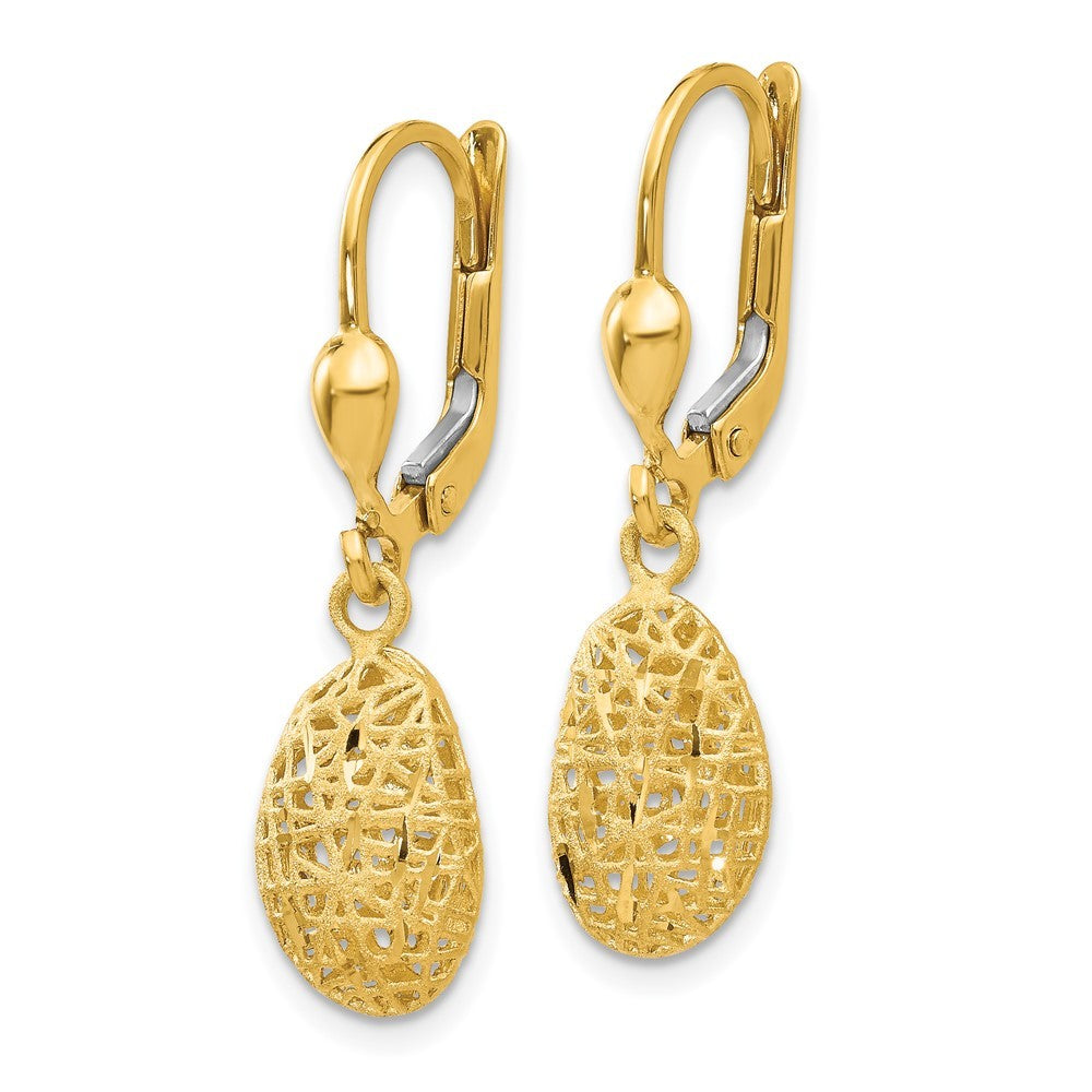 14k Yellow Gold Polished Diamond-cut Satin Puff Drop Dangle Earrings