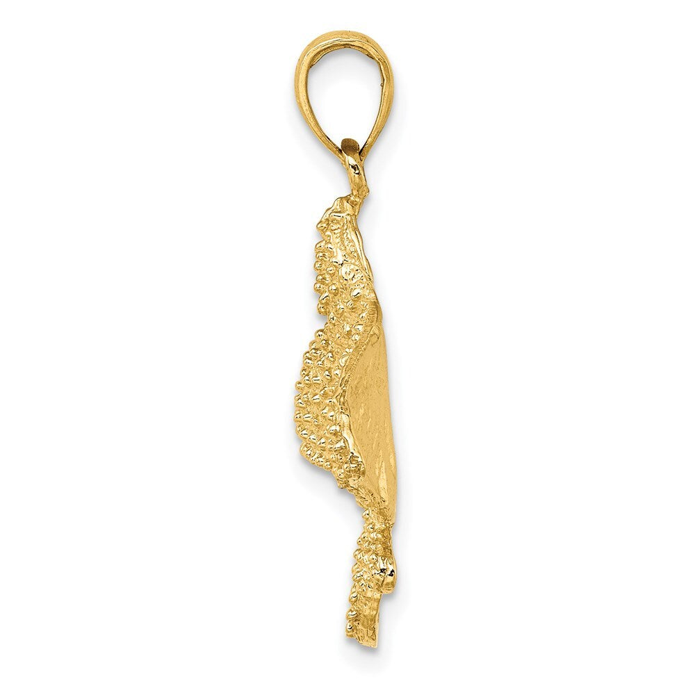 14k Yellow Gold Textured Spotted Eagle Ray Charm Pendant for Women