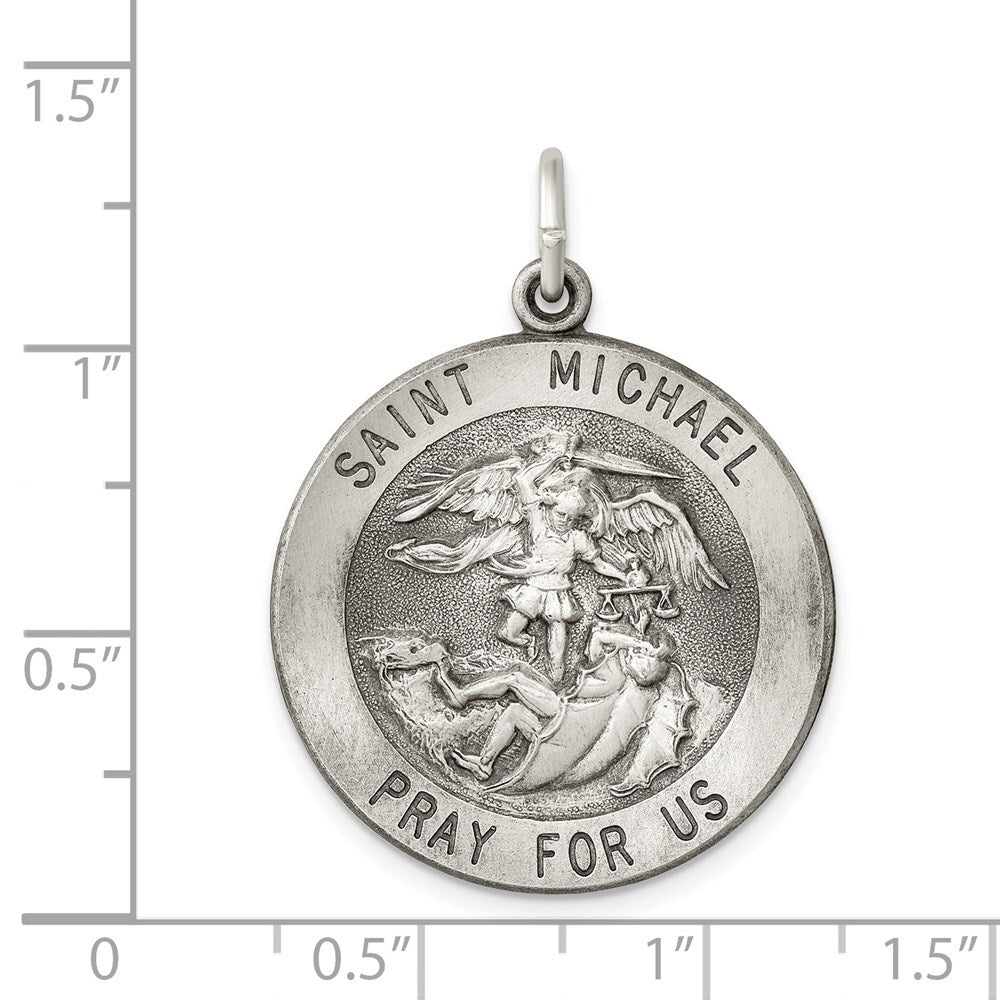 Sterling Silver Antiqued Saint Michael Medal Pendant