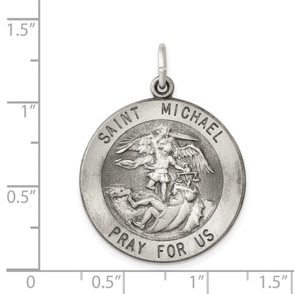 Sterling Silver Antiqued Saint Michael Medal Pendant