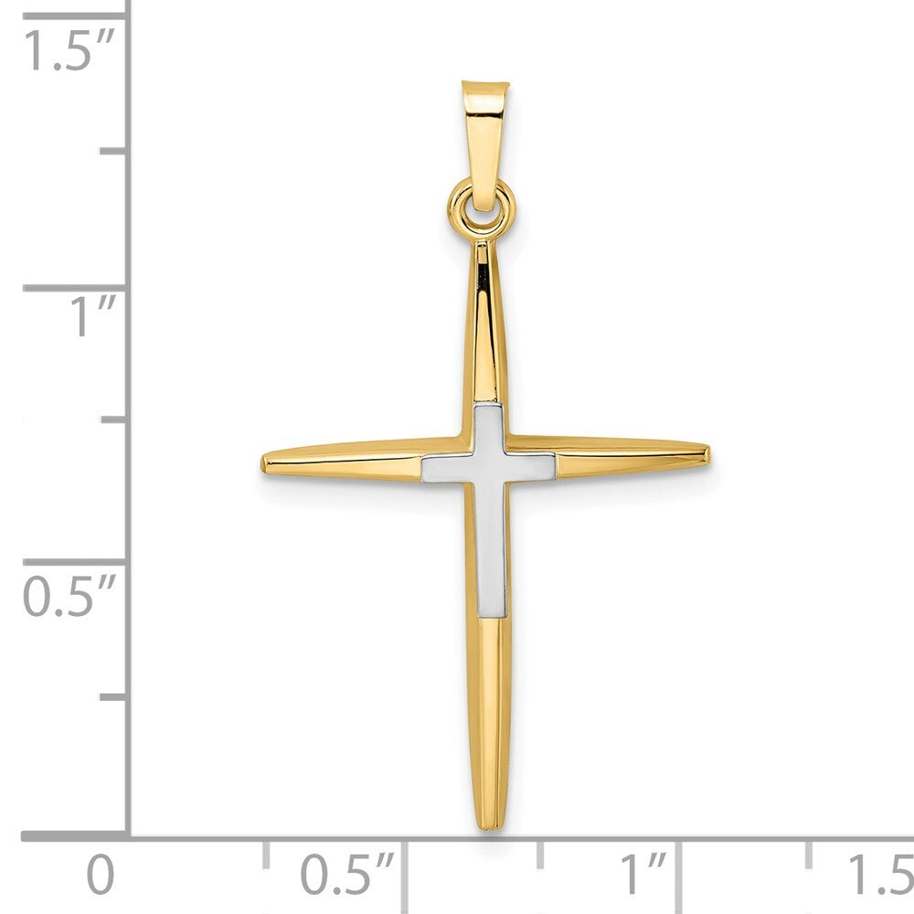 14k Two-tone Gold Polished Solid Double Cross Pendant for Women
