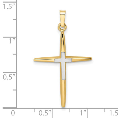 14k Two-tone Gold Polished Solid Double Cross Pendant for Women