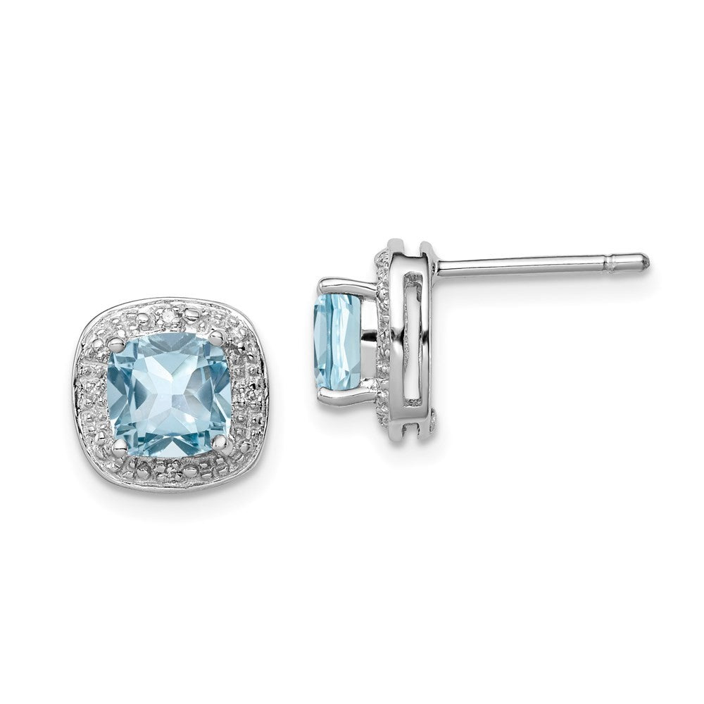 Sterling Silver Rhodium Plated Blue Topaz and Diamond Earrings