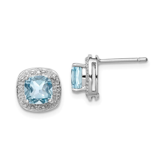 Sterling Silver Rhodium Plated Blue Topaz and Diamond Earrings