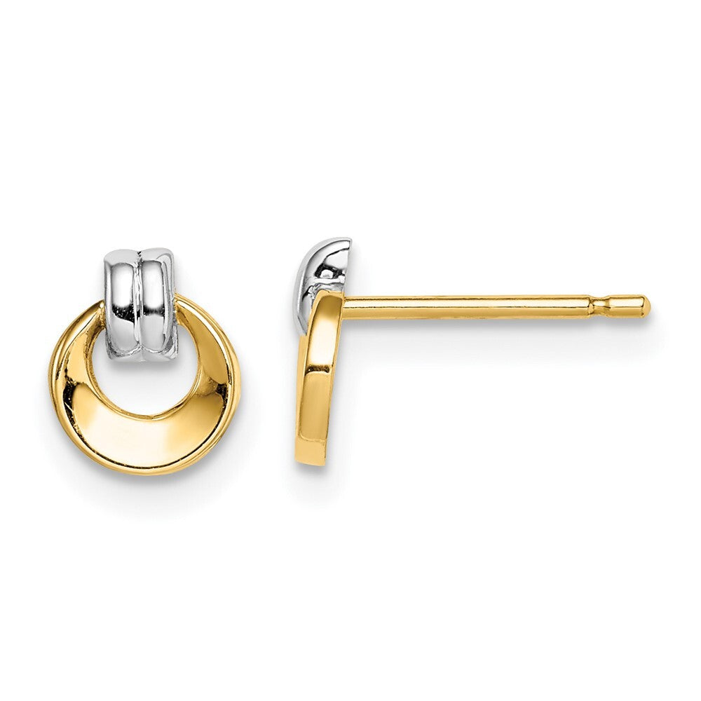 14k Yellow Gold Rhodium Circle Stud Earrings Gift for Women