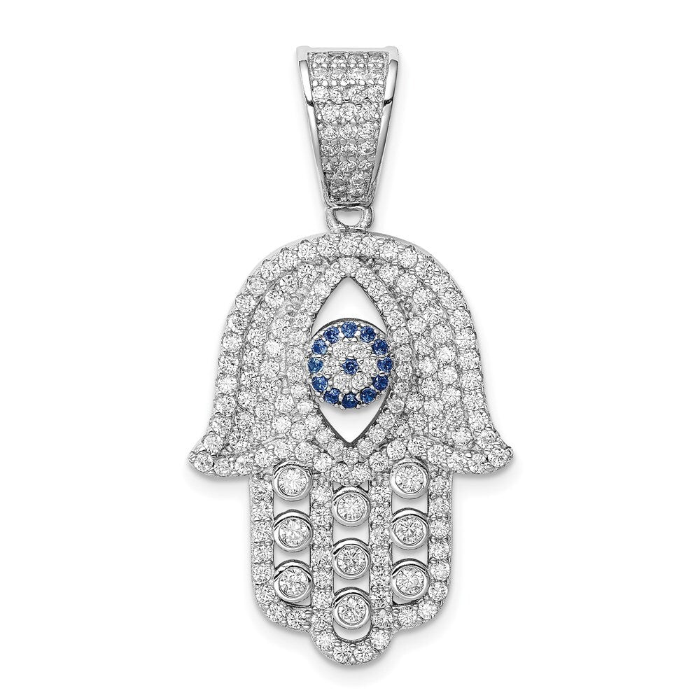 Sterling Silver Rhodium-plated Created Spinel & Cubic Zirconia Hamsa Pendant
