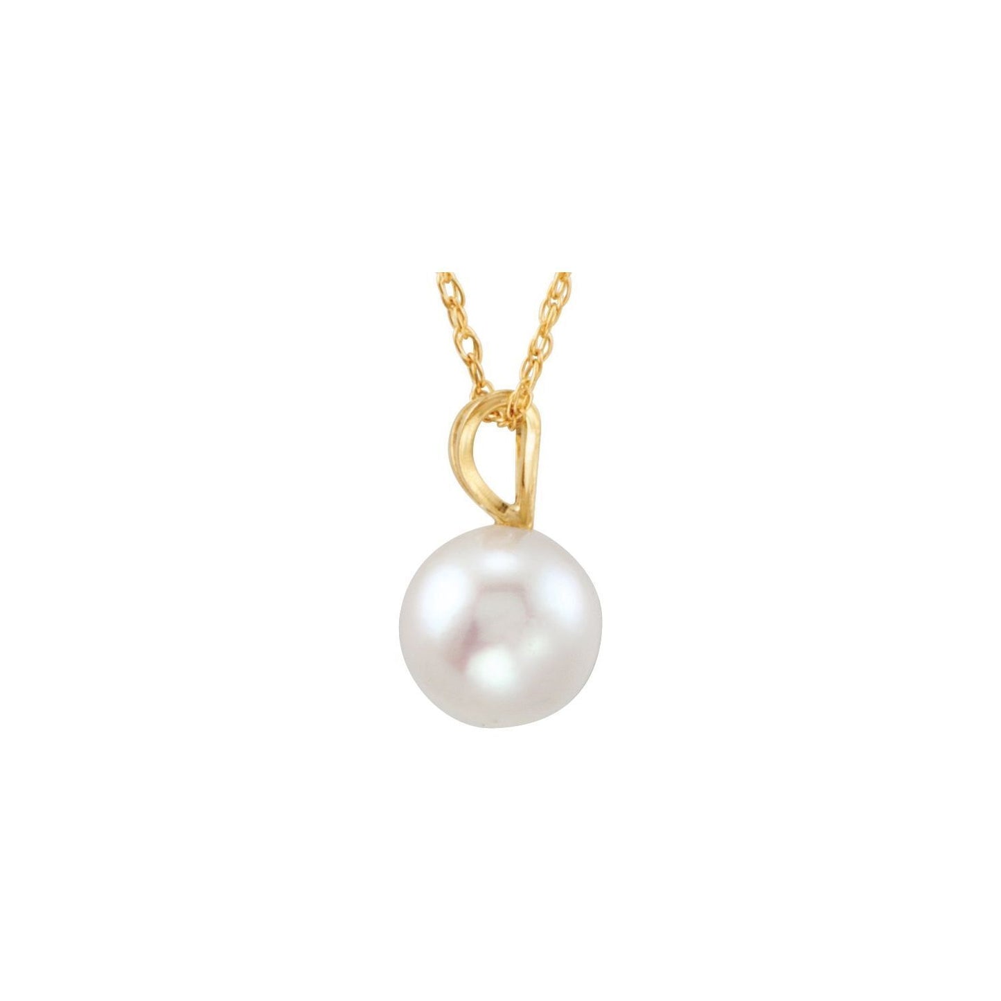 14k Yellow Gold Cultured White Akoya Pearl 18" Necklace  Fine Gift for Women