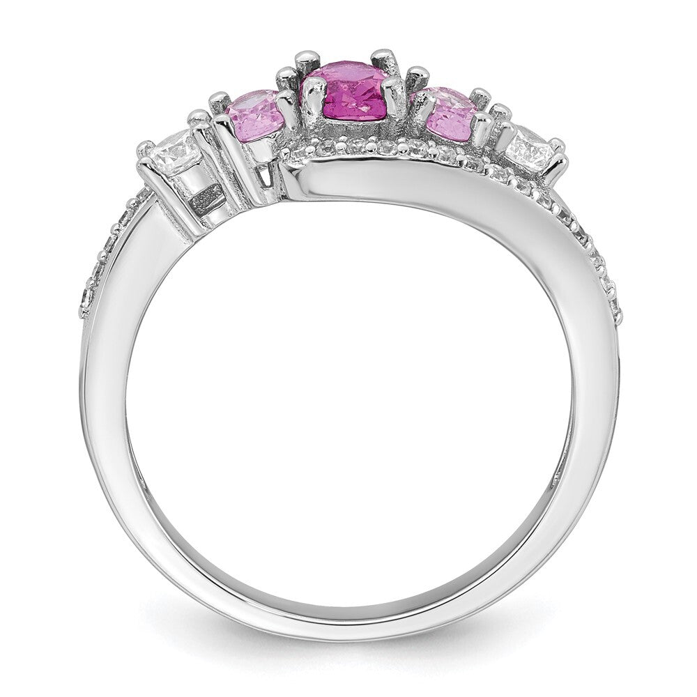 Sterling Silver RH-plated Polished CZ 5 Stone Ring Size 7