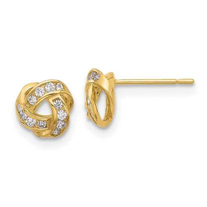14k Yellow Gold Polished Cubic Zirconia Love Knot Stud Earrings Gift for Women