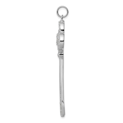 Sterling Silver Rhodium-plated and Cubic Zirconia Key Pendant