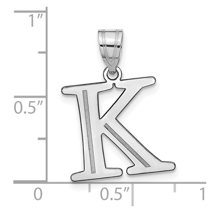 14k White Gold Polished Etched Letter K Initial Pendant for Women