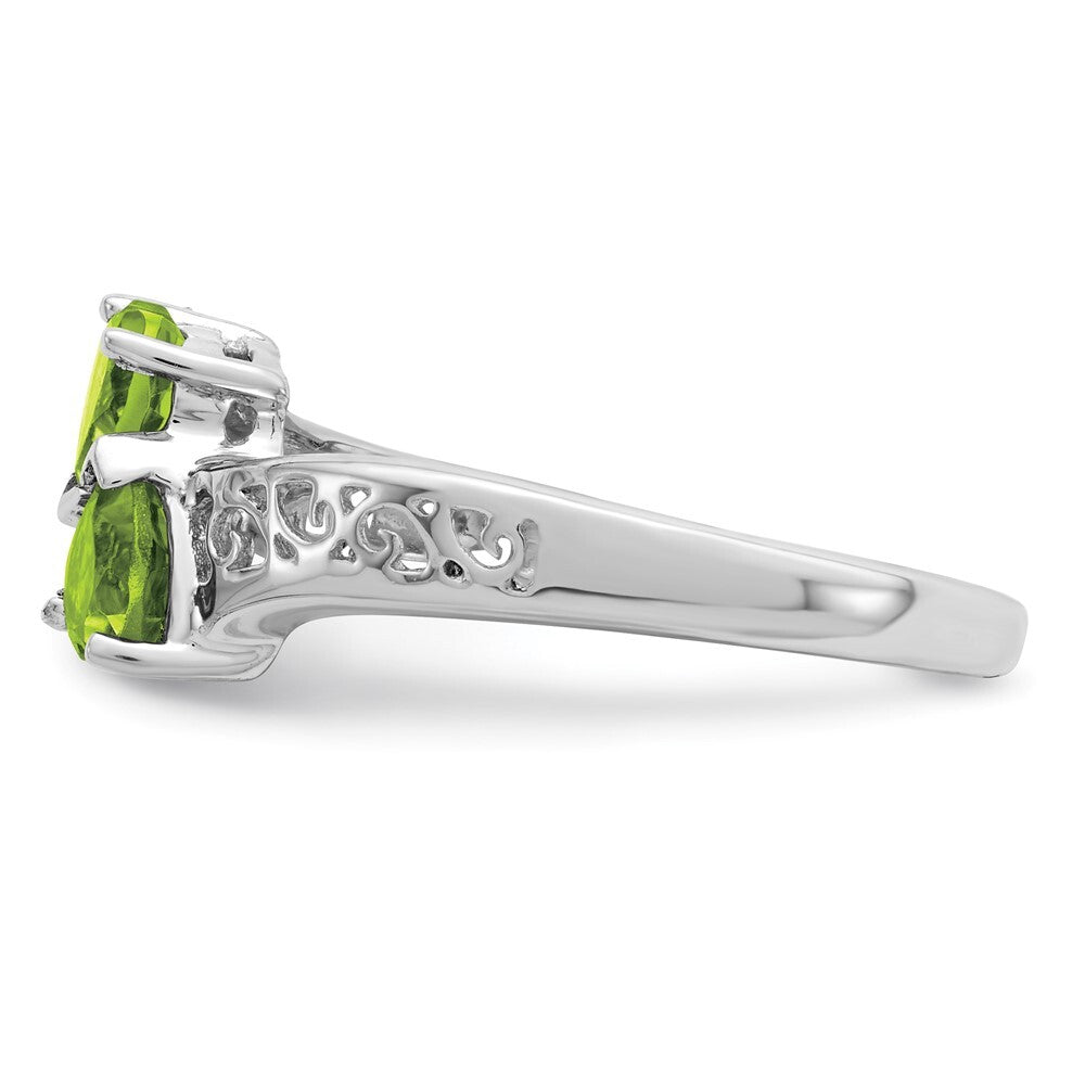 Sterling Silver Rhodium Peridot Heart Ring Size 8