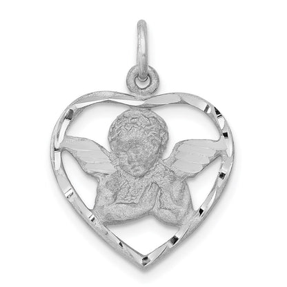 14k White Gold Angel in Heart Charm Pendant for Women