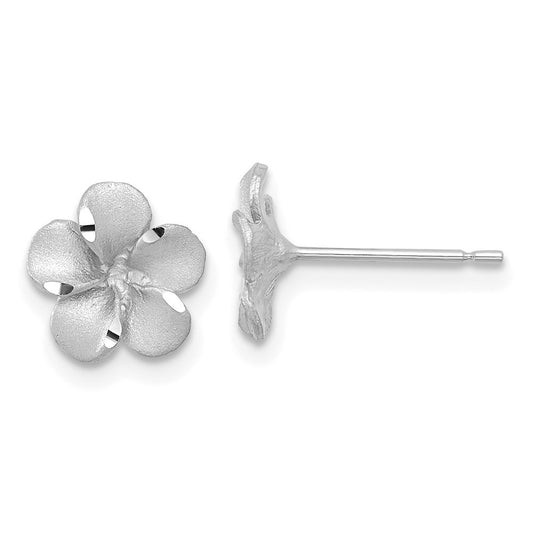 14k White Gold Satin Diamond-cut Plumeria Earrings