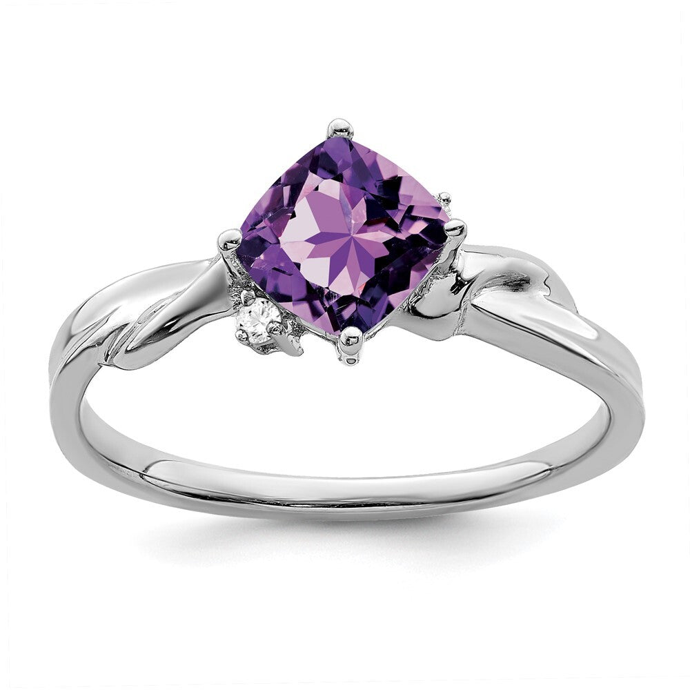 14k White Gold Cushion Amethyst and Diamond Ring Size 7