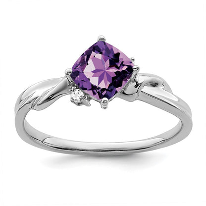 14k White Gold Cushion Amethyst and Diamond Ring Size 7
