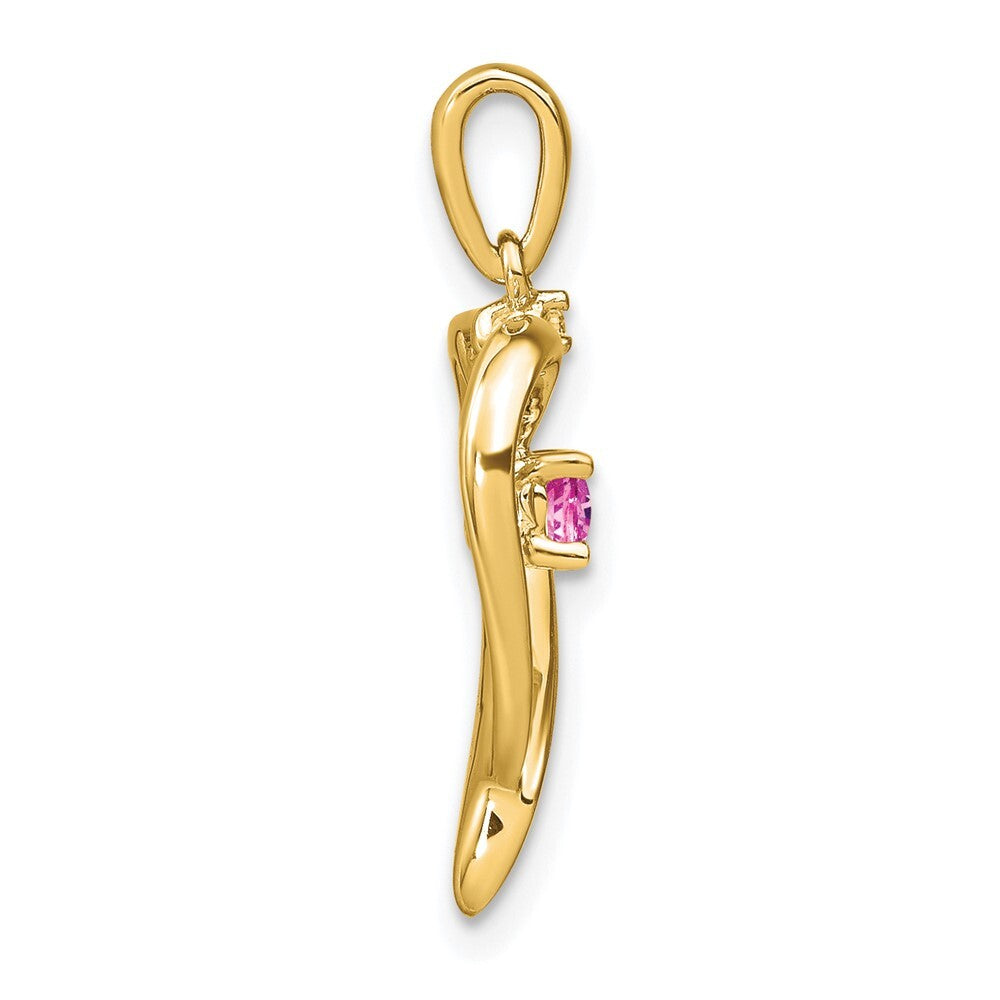 14k Yellow Gold Created Pink Sapphire and Diamond Heart Pendant for Women