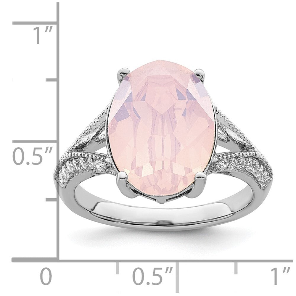 Sterling Silver Rhodium-plated Polished CZ & Pink Crystal Ring Size 8