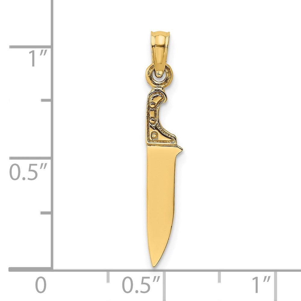 14k Yellow Gold 3-D Polished Butcher Knife Charm Pendant