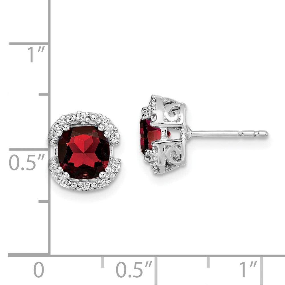 14k White Gold Cushion Garnet and Diamond Halo Stud Earrings