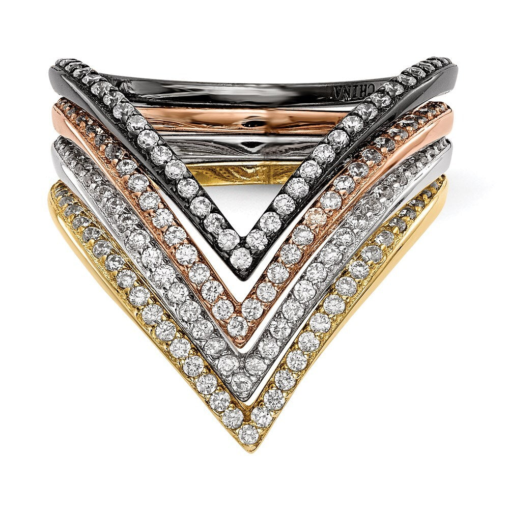 Sterling Silver Rhodium Gold & Rose-tone Cubic Zirconia 4 Ring Set SZ 7