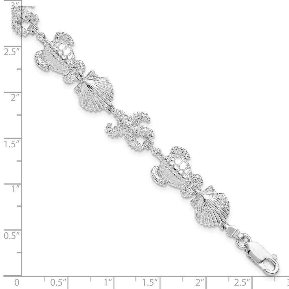Sterling Silver Rhodium-Plated Polished Turtle / Shell / Starfish Bracelet