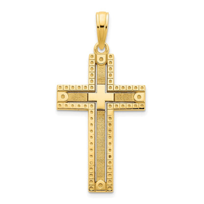 14k Yellow Gold Fancy Sandblasted Cross Pendant for Women