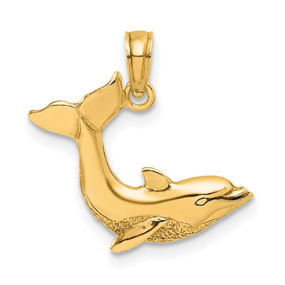 14k Yellow Gold Jumping Dolphin Charm Pendant for Women