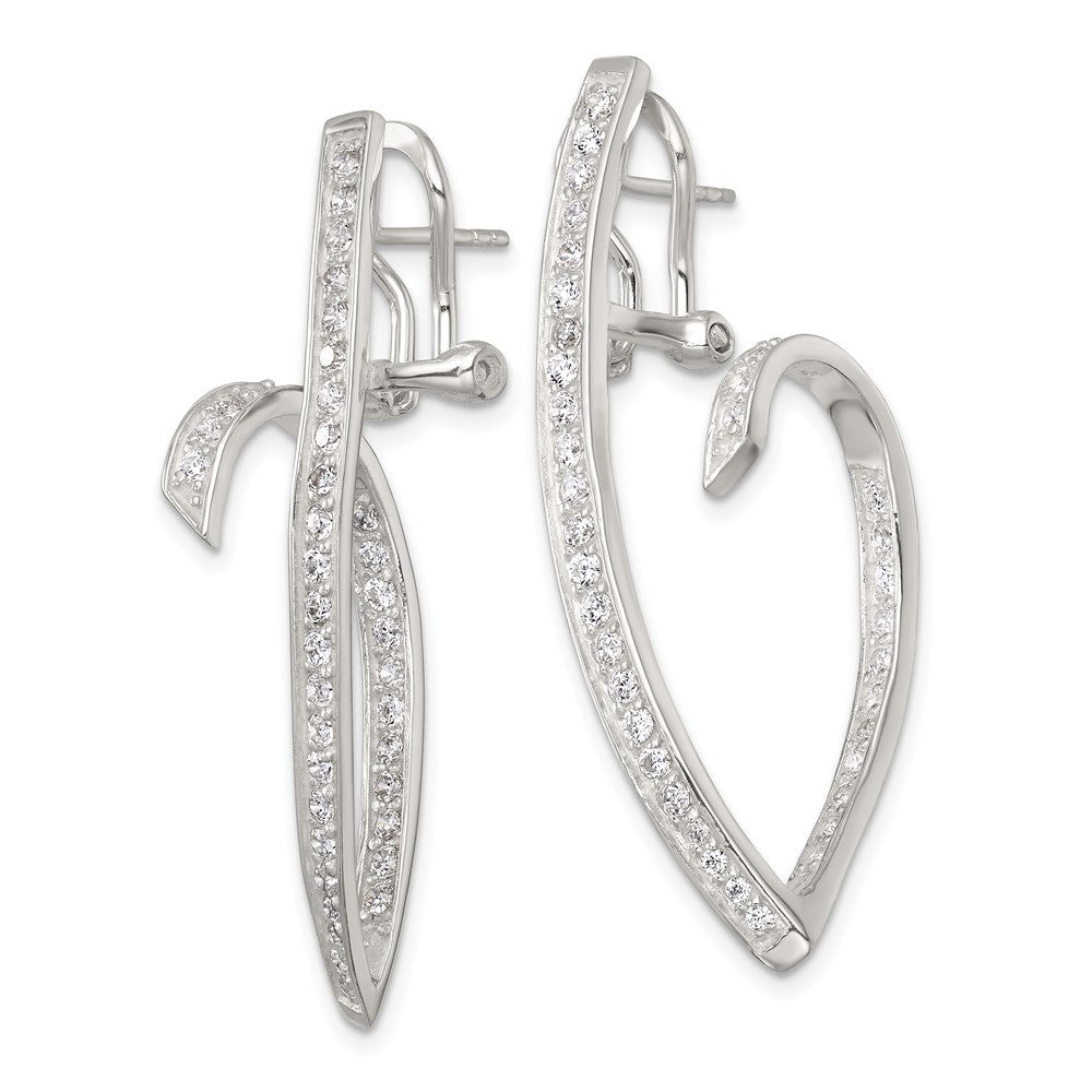 Sterling Silver Polished CZ Fancy Swirl In and Out Omega Back Earrings