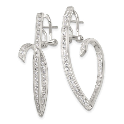Sterling Silver Polished CZ Fancy Swirl In and Out Omega Back Earrings