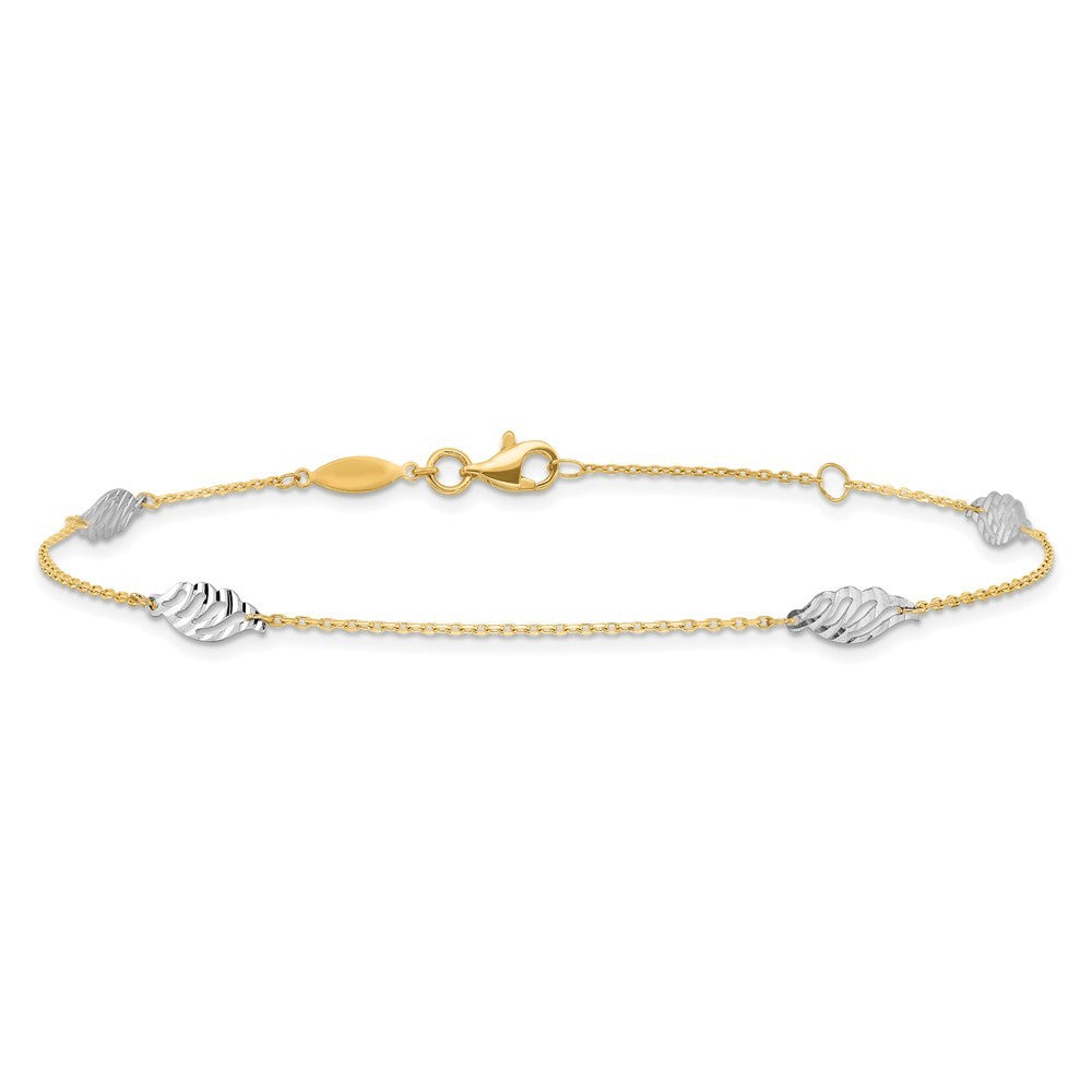 14K Two-Tone Diamond-cut Leaf 4-Station 10" Anklet
