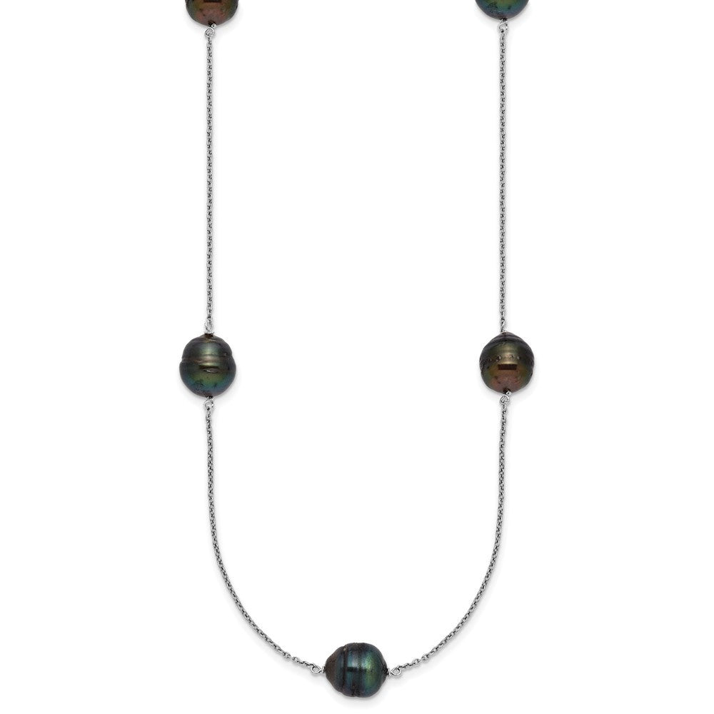 Sterling Silver 9-10mm Black Saltwater Cultured Pearl 5-Station Necklace 18"