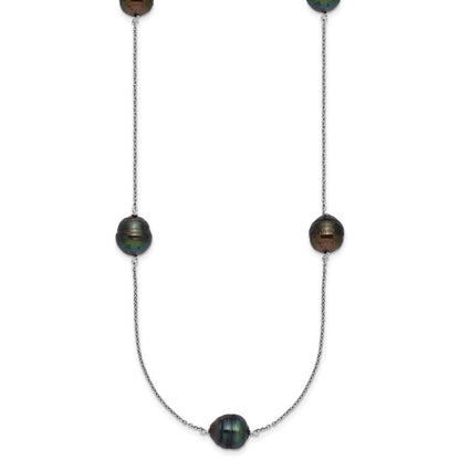Sterling Silver 9-10mm Black Saltwater Cultured Pearl 5-Station Necklace 18"