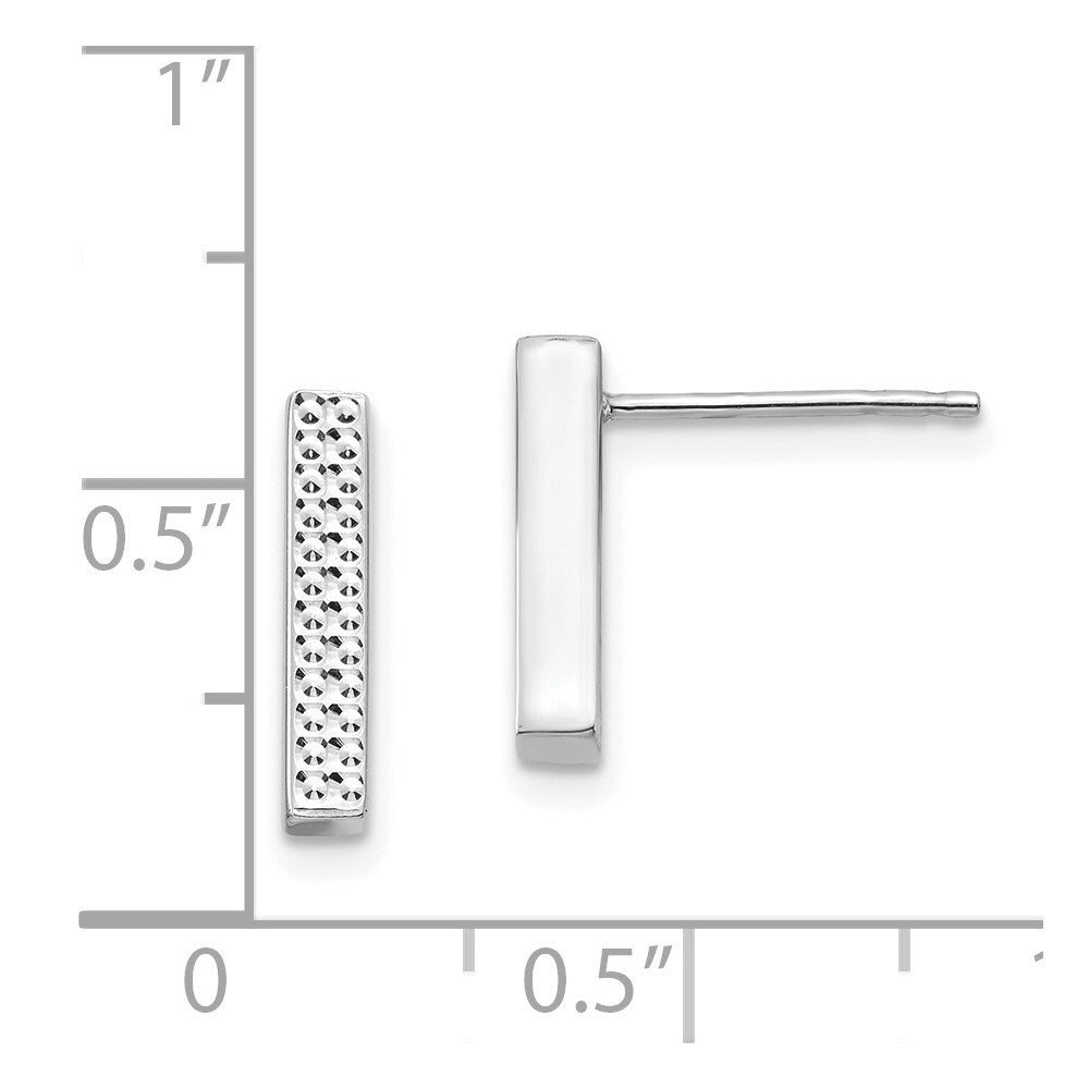 14K White Gold Textured Bar Stud Earrings Gift for Women