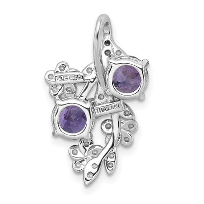 Sterling Silver Textured Amethyst and Rose de France Quartz Floral Chain Slide