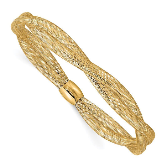 14k Yellow Gold Twisted Woven Mesh Slip-on Stretch Bracelet