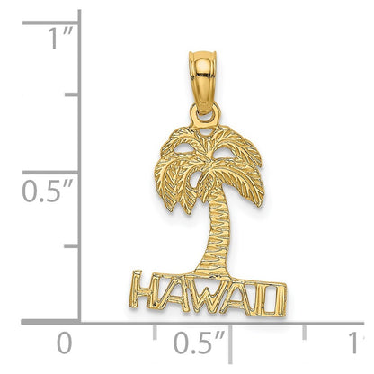 14k Yellow Gold HAWAII Palm Tree Charm Pendant for Women