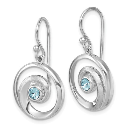 Sterling Silver Rhodium-Plated Polished Crystal Wave Dangle Earrings
