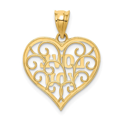 14k Yellow Gold and White Rhodium Filigree Love You Pendant for Women