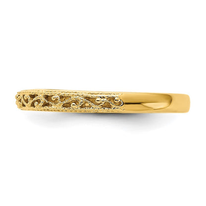 14k Yellow Gold 3mm Filigree Wedding Band Ring