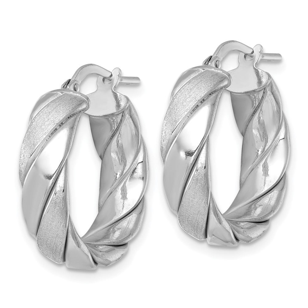 Sterling Silver Polished Brushed/Textured 6.00mm x 22mm Tube Hoop Earrings
