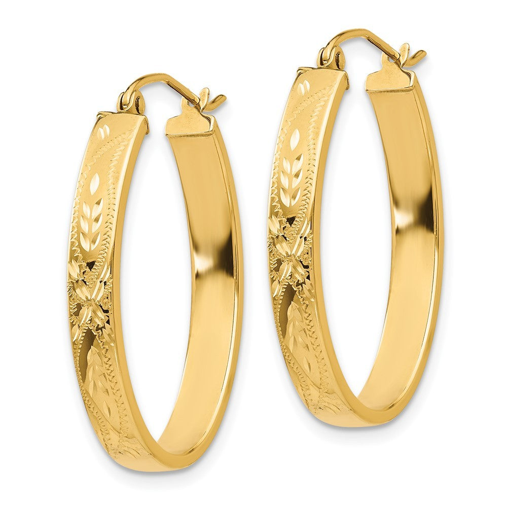 14k Yellow Gold Satin & Diamond-Cut Oval Hoop Earrings