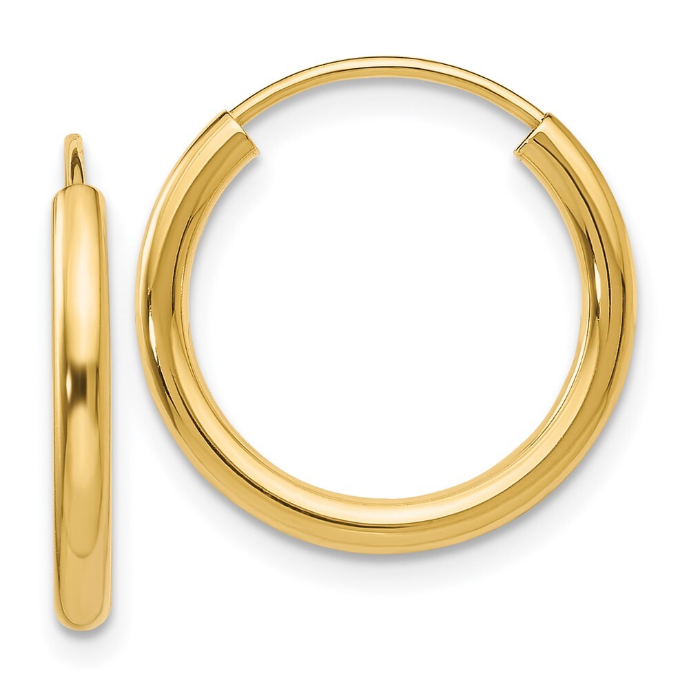 14k Yellow Gold Polished Round Endless 2mm Hoop Earrings Gift for Women
