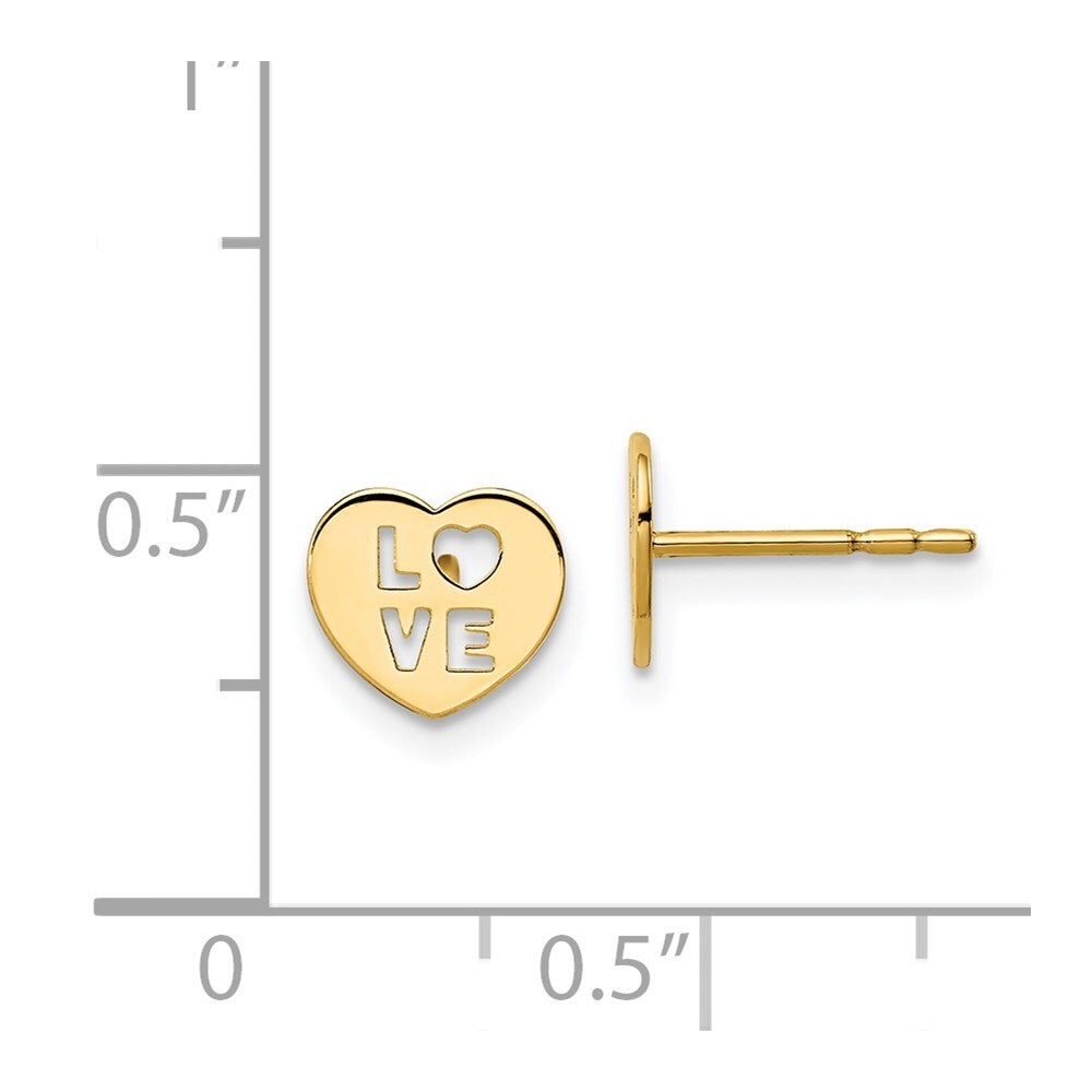 14k Yellow Gold Love Heart Stud Earrings Gift for Women