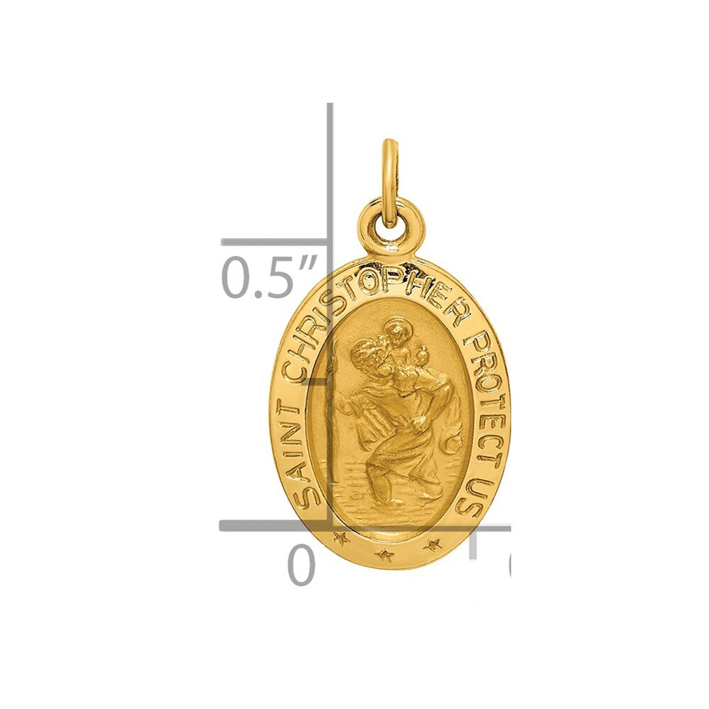14k Yellow Gold Solid Polished Satin Extra Small Oval St. Christopher Medal