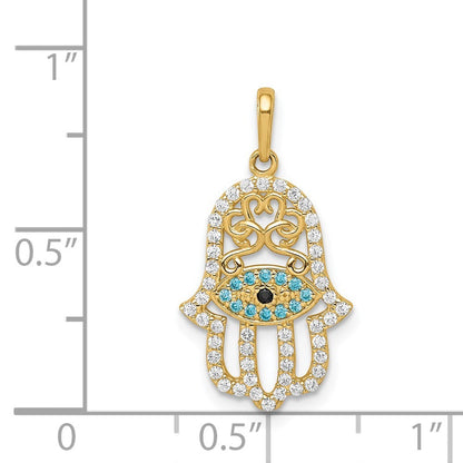 14k Yellow Gold Multi-colored Cubic Zirconia Hamsa Pendant