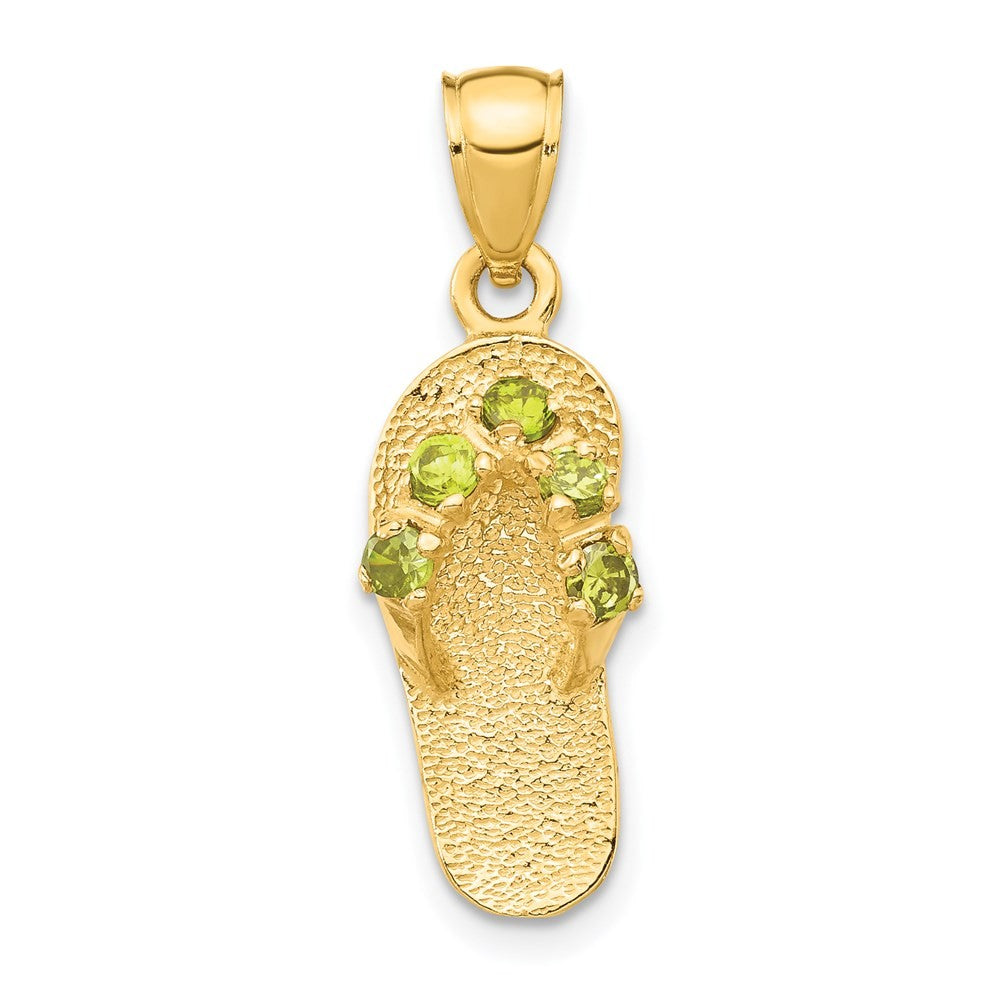 14k Yellow Gold 3D August/CZ Birthstone Flip Flop Pendant