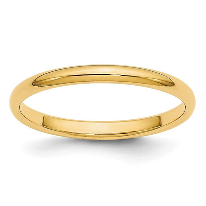 14k Yellow Gold 2mm Lightweight Half Round Wedding Band Ring Size 10