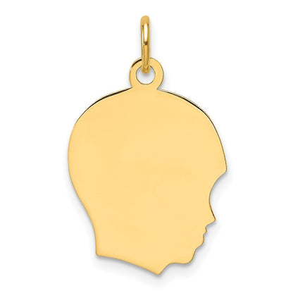 14k Yellow Gold Plain Medium .013 Gauge Facing Right Boy Head Charm Pendant